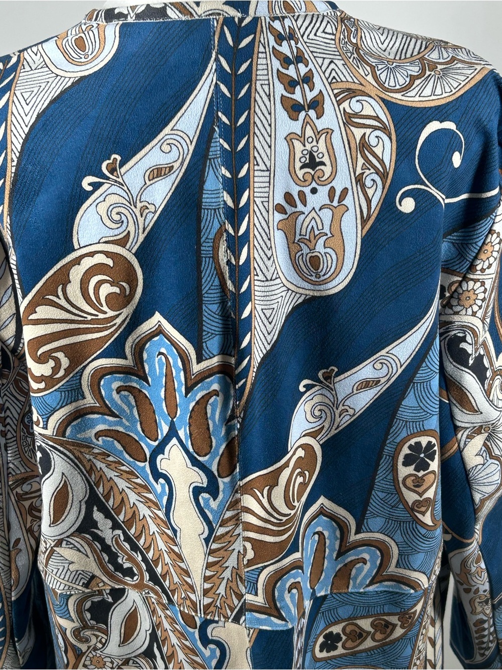Chico’s Faux Suede Paisley Topper Duster Jacket Blue Brown Open Front - Picture 6 of 10